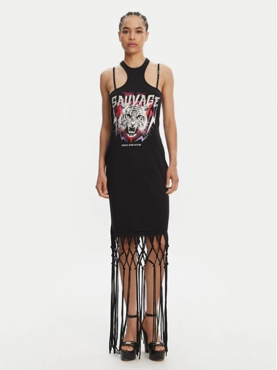 Obrázek produktu Versace Jeans Couture Každodenní šaty Logo Fringes 78HAOE01 CJ02E Černá Regular Fit