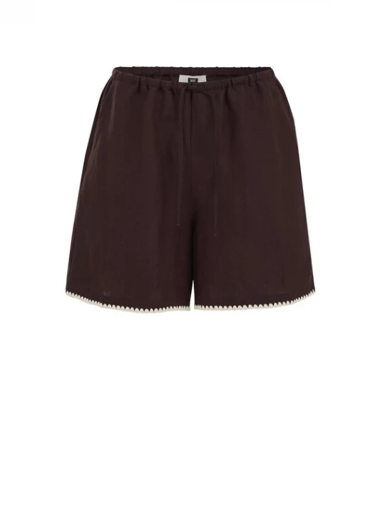 Obrázek produktu WE Fashion Kalhoty tmavě hnědá / bílá