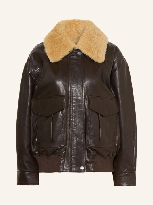 Obrázek produktu Weekend Max Mara Kožená Bunda Calata S Odnímatelným Límcem tmavě hnědá