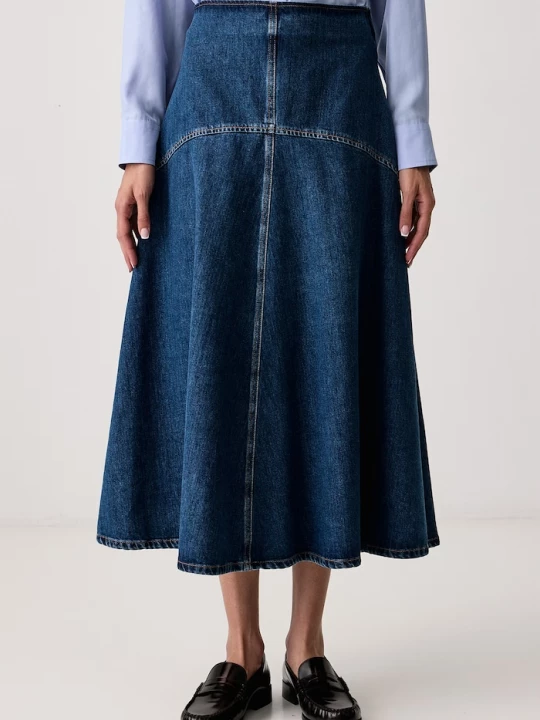 Obrázek produktu Weekend Max Mara rozšířená sukně džínová WKDMEANDRO námořnická modř