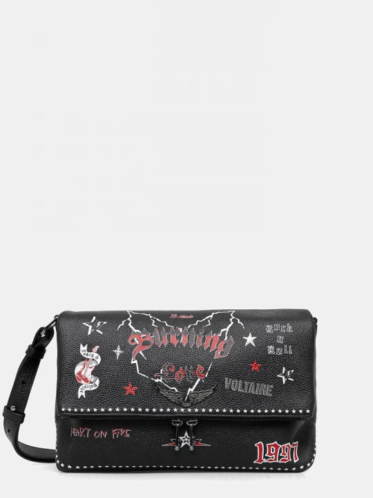 Obrázek produktu Zadig&Voltaire Kožená kabelka ZADIG&VOLTAIRE ROCKY II GRAINED LEATHER PUNK černá