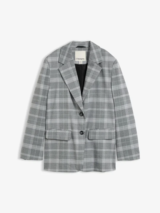 Obrázek produktu Żakiet oversize we wzór w kratę BonPrix czarny