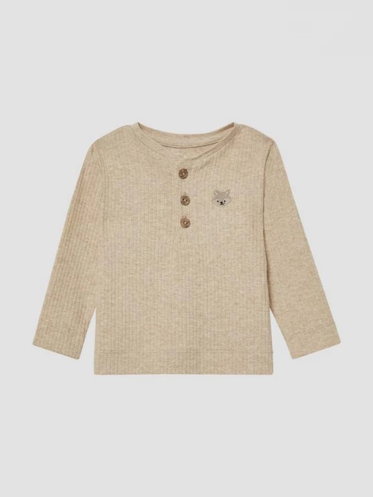 Obrázek produktu Žebrovaná košile henley s výšivkou a knoflíky s dřevěným efektem s.Oliver béžová
