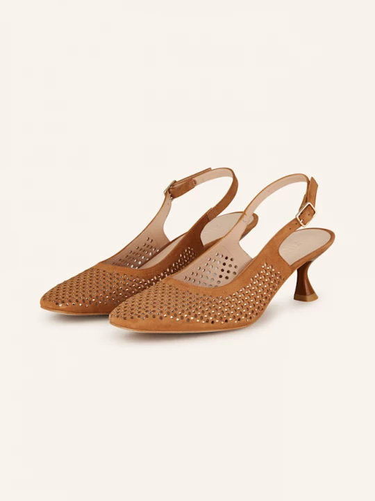Obrázek produktu Zinda Slingpumps S Otevřenou Patou Maruca S Ozdobnými Kamínky koňaková