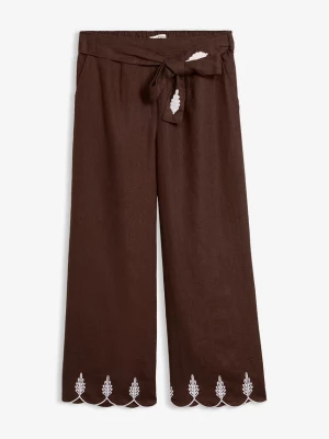 Obrázek produktu Lniane spodnie culotte z paskiem BonPrix brązowy