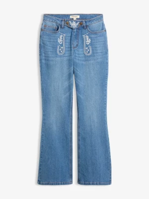 Obrázek produktu Ludowe jeansy bootcut, mid waist, z haftem BonPrix niebieski