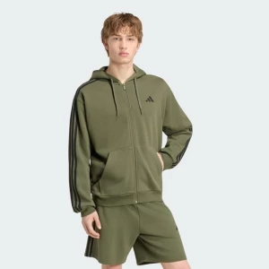 Obrázek produktu Mikina s kapucí a zipem po celé délce Essentials 3-Stripes French Terry Adidas zelená
