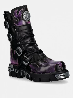 Obrázek produktu New Rock Kožené kotníkové boty New Rock ITALI NEGRO, PULIK FUEGO LILA, REACTOR NEGRO fialová