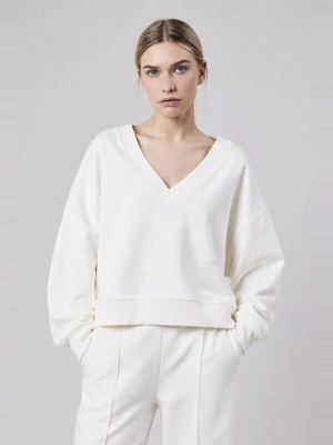 Obrázek produktu OWN Off With Nature Sportovní mikina 'Felpa Scollo a V Loose Fit in Interlock Off White' přírodní bílá