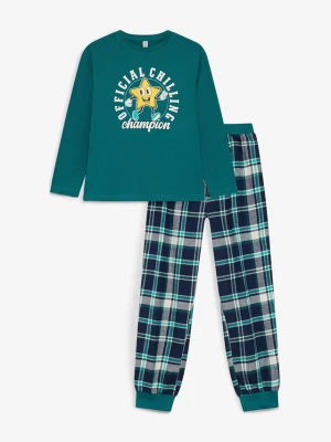Obrázek produktu Piżama dziecięca ze spodniami z flaneli, z miękkiej bawełny (2 części) BonPrix niebieski