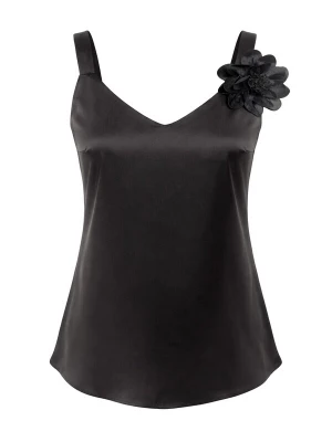 Obrázek produktu REGINA FASHION Top 'V-Neck Satin Top with 3D Flower Detail' černá