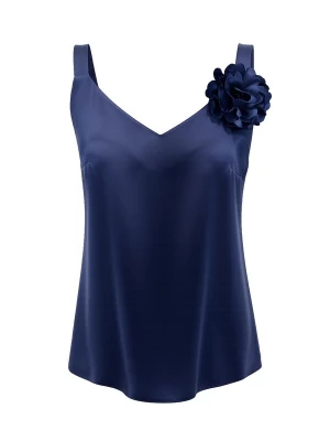 Obrázek produktu REGINA FASHION Top 'V-Neck Satin Top with 3D Flower Detail' námořnická modř