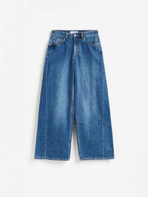 Obrázek produktu Reserved - Džíny wide leg s prošitím - tmavomodrá