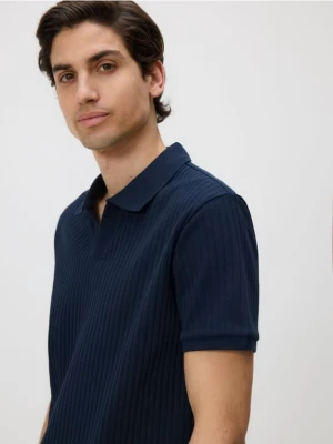 Obrázek produktu Reserved - Žebrované slim polo tričko - tmavomodrá