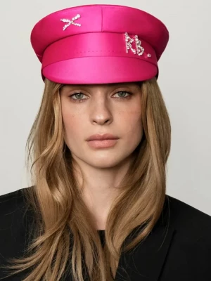 Obrázek produktu RUSLAN BAGINSKIY bekovka dámská Crystal-embellished Satin Baker Boy Cap růžová