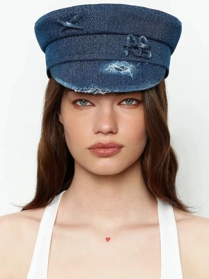 Obrázek produktu RUSLAN BAGINSKIY čepice dámská džínová Distressed Denim Baker Boy Cap modrá