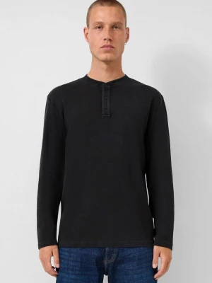 Obrázek produktu Seprané tričko henley s dlouhým rukávem a žebrovanou strukturou QS černá