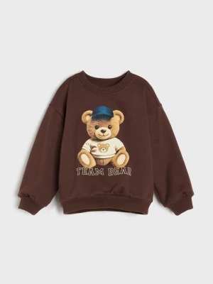 Obrázek produktu Sinsay - Bawełniana bluza crewneck z nadrukiem misia - brązowy