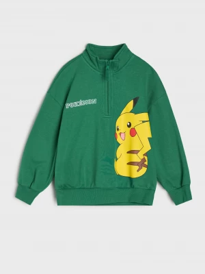 Obrázek produktu Sinsay - Bawełniana bluza half-zip z nadrukiem Pokémon - zielony