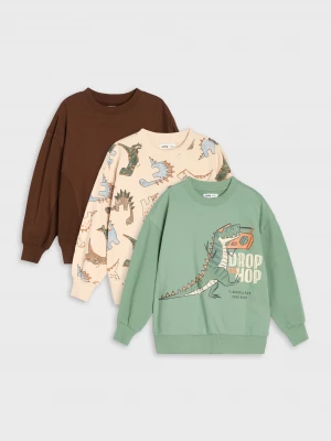 Obrázek produktu Sinsay - Bawełniane bluzy crewneck z motywem dinozaurów - zielony