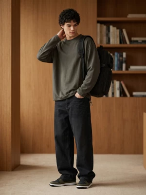 Obrázek produktu Sinsay - Bavlněné tričko comfort fit s dlouhým rukávem a stopérem - khaki