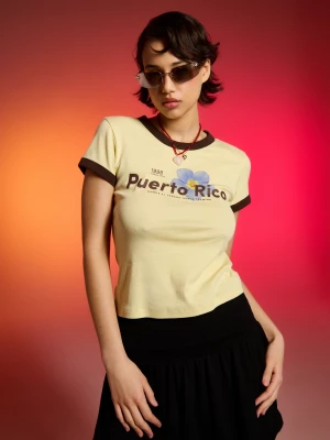 Obrázek produktu Sinsay - Bavlněné tričko s nápisem Puerto Rico - yellow jeans