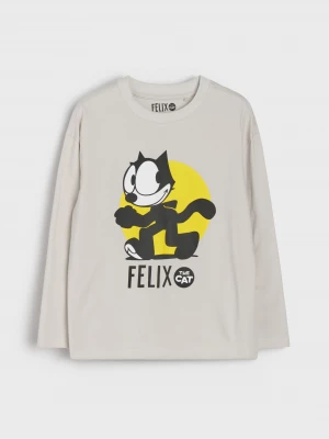 Obrázek produktu Sinsay - Bawełniana koszulka z długim rękawem z nadrukiem Felix Cat - kremowy