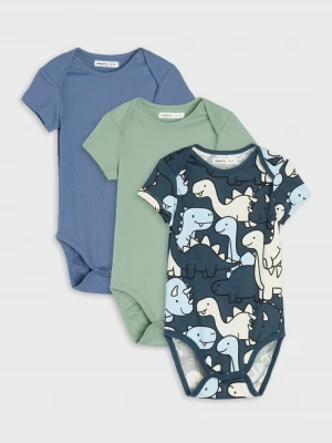 Obrázek produktu Sinsay - Bawełniane body z motywem dinozaurów 3 pack - mid blue