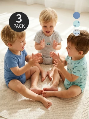 Obrázek produktu Sinsay - Bawełniane body z nadrukiem pojazdów 3 pack - niebieski