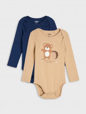 Obrázek produktu Sinsay - Bawełniane body z nadrukiem zwierząt 2 pack - beżowy