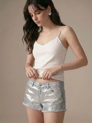 Obrázek produktu Sinsay - Džínsové šortky mid waist s metalickým efektem - sříbrná