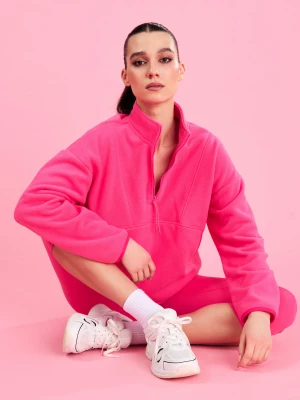 Obrázek produktu Sinsay - Fleecová mikina half-zip se stojáčkem a náplety Gym Hard - sytě růžová