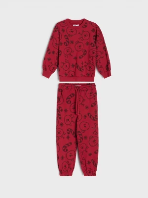 Obrázek produktu Sinsay - Komplet: bluza i spodnie z motywem świątecznym - bordowy