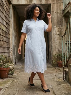 Obrázek produktu Sinsay - Koszulowa sukienka z haftowanym dołem Plus Size - błękitny