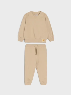 Obrázek produktu Sinsay - Ocieplany bawełniany komplet dresowy: bluza polo i spodnie jogger - beżowy