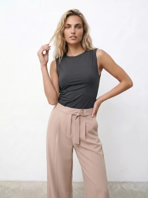 Obrázek produktu Sinsay - Wide leg kalhoty s páskem z materiálu tech-poly - béžová
