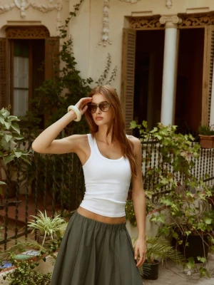 Obrázek produktu Stradivarius Bavlněné Žebrované Tílko S Vykrojenými Zády White