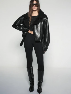 Obrázek produktu Stradivarius Biker Bunda S Vysoký Límec A Oboustranným Efektem Černá
