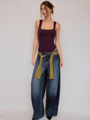 Obrázek produktu Stradivarius Body Z Polyamidu S Hranatým Výstřihem Tmavě Purpurová