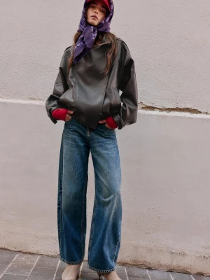 Obrázek produktu Stradivarius Bunda Biker Oversize Imitace Kůže Hnědá