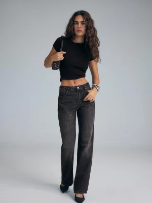 Obrázek produktu Stradivarius D92 Džíny Straight Wide S Roztržením Praná Černá