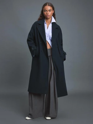 Obrázek produktu Stradivarius Dlouhý Kabát Oversize S Jemným Povrchem Navy Blue