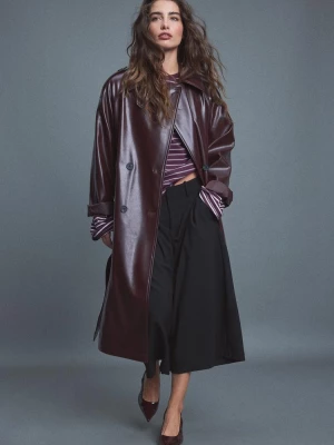 Obrázek produktu Stradivarius Dlouhý Trenčkot Z Imitace Kůže Purpurová