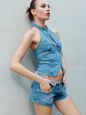 Obrázek produktu Stradivarius Džínový Top Halter Qipao Světle Modrá