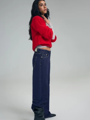 Obrázek produktu Stradivarius Džíny D91 Low Waist Široké Nohavice Velmi Tmavě Modrá / Vypraná