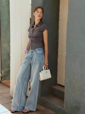 Obrázek produktu Stradivarius Džíny D91 Wide Leg S Low Waist Pasem Světle Modrá