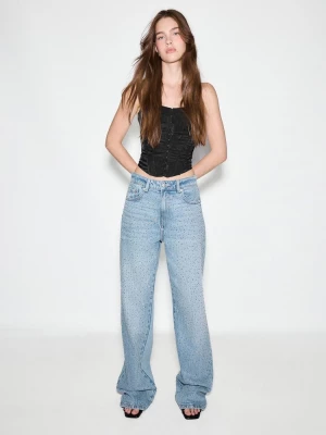 Obrázek produktu Stradivarius Džíny Straight Fit Se Třpytkami Středně Modrá