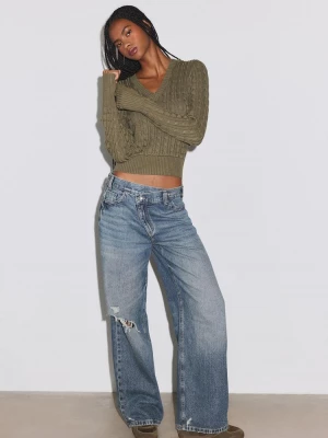 Obrázek produktu Stradivarius Džíny Wide Leg S Překříženým Pasem Středně Modrá