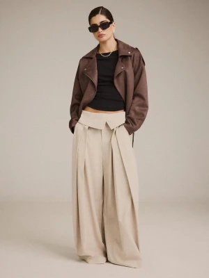 Obrázek produktu Stradivarius Kalhoty Wide Leg S Ohrnutým Pasem Beige