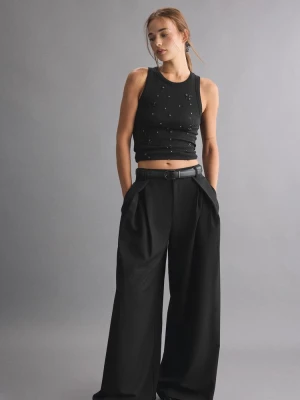 Obrázek produktu Stradivarius Kalhoty S Širokými Nohavicemi, Záševky A Páskem Black